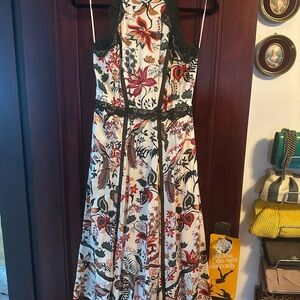 Floral Halter Dress with Black Lace Accents